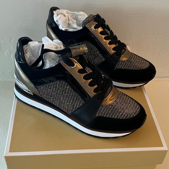 MICHAEL Michael Kors Allie Glitter Chain Mesh Black and Bronze Trainer - Picture 3 of 6